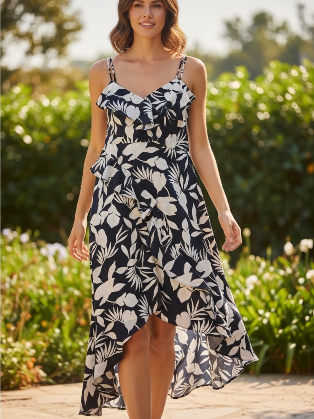 Banana Republic Navy & White Floral High-Low Sundress
